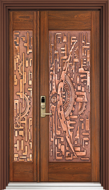 01-187弦月  |門的藝術|防火鋼木玄關門|框構銅雕版